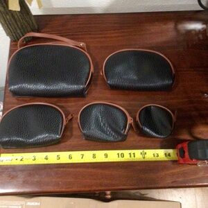 Five Dome Cosmetic pouches/coin pouch, black and brown leather faux